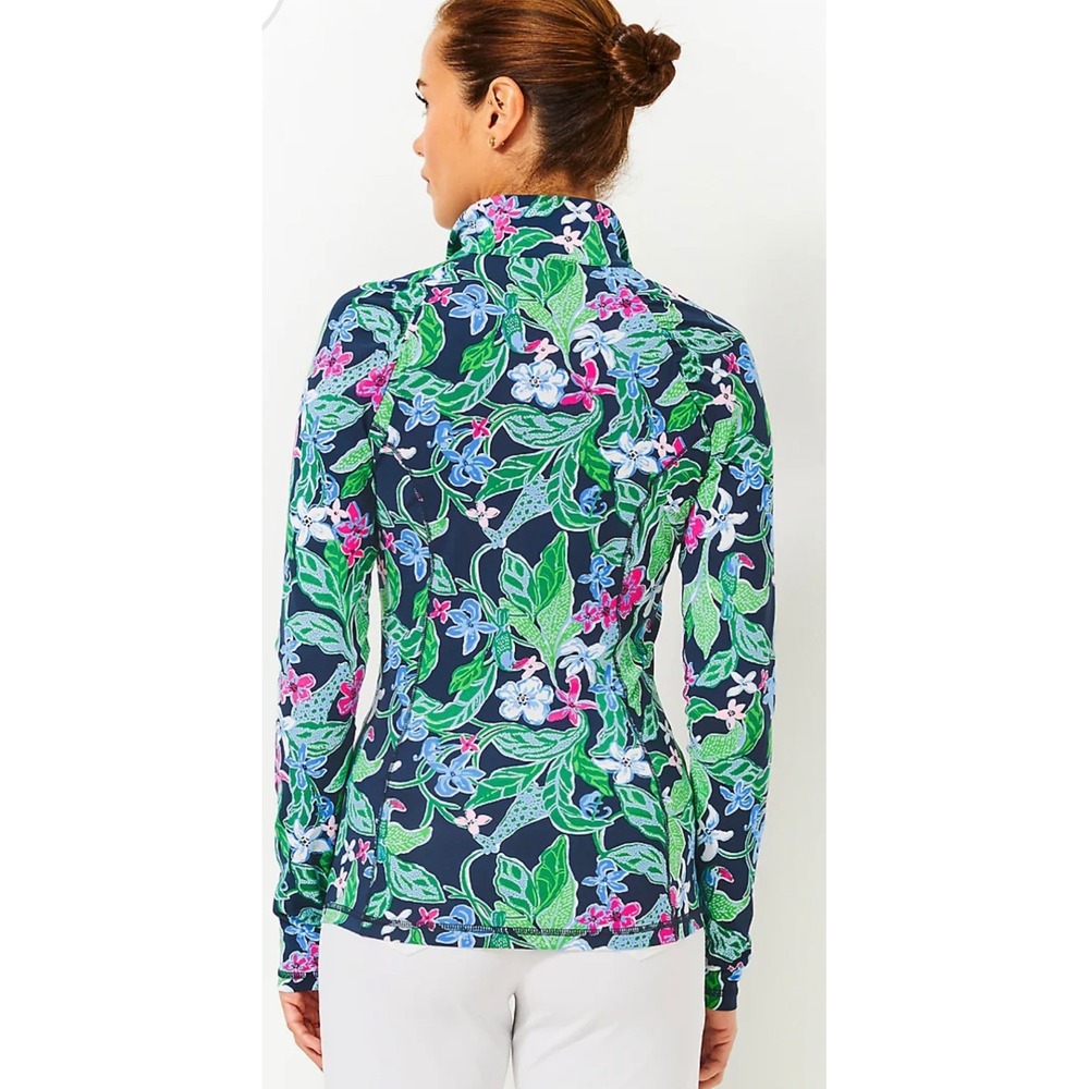 Lilly Pulitzer Luxletic Navy Floral Toucan Half Zip Pullover Top NWT